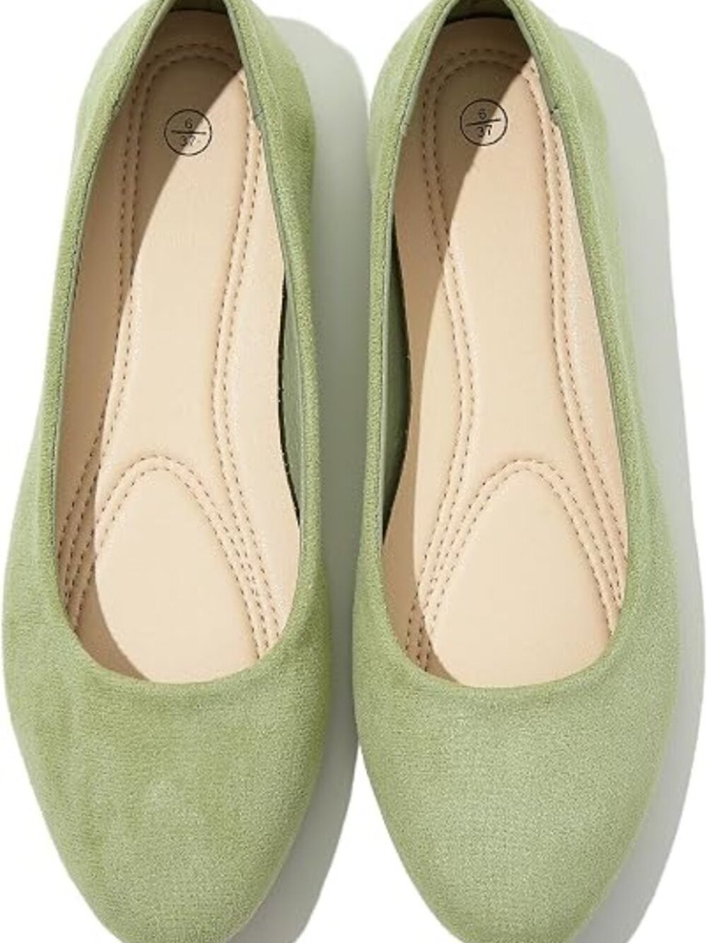 Women's Green Suede Comfortable Round Toe Black Ballet Flats Dressy Work Shoes